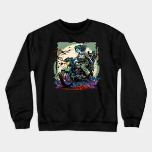 Zombie Girl riding a motorcycle Crewneck Sweatshirt